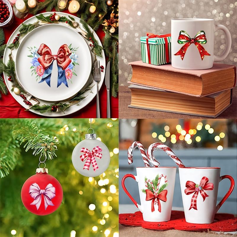 iMagitek 53 Pieces Christmas Decorative Bows Stickers for Crafts Scrapbooking Bottle Cup Waterproof Christmas Decals for Ornament Xmas Ball Window Stickers - Image 4